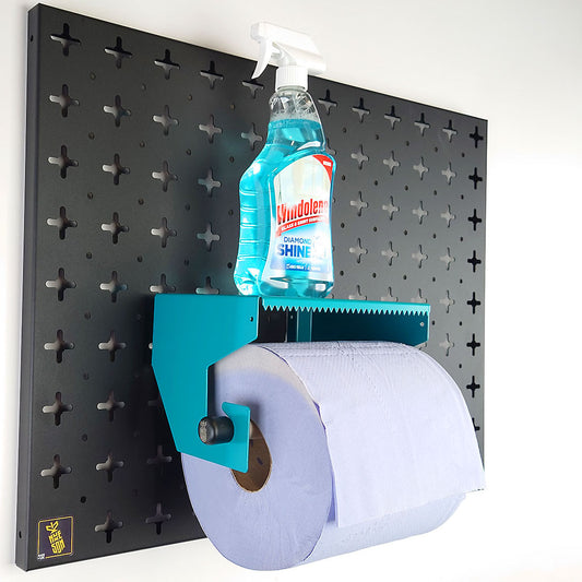 Nukeson Tool Wall - Tear-Away Blue Roll Holder with Shelf Attachment - Indoor Outdoors