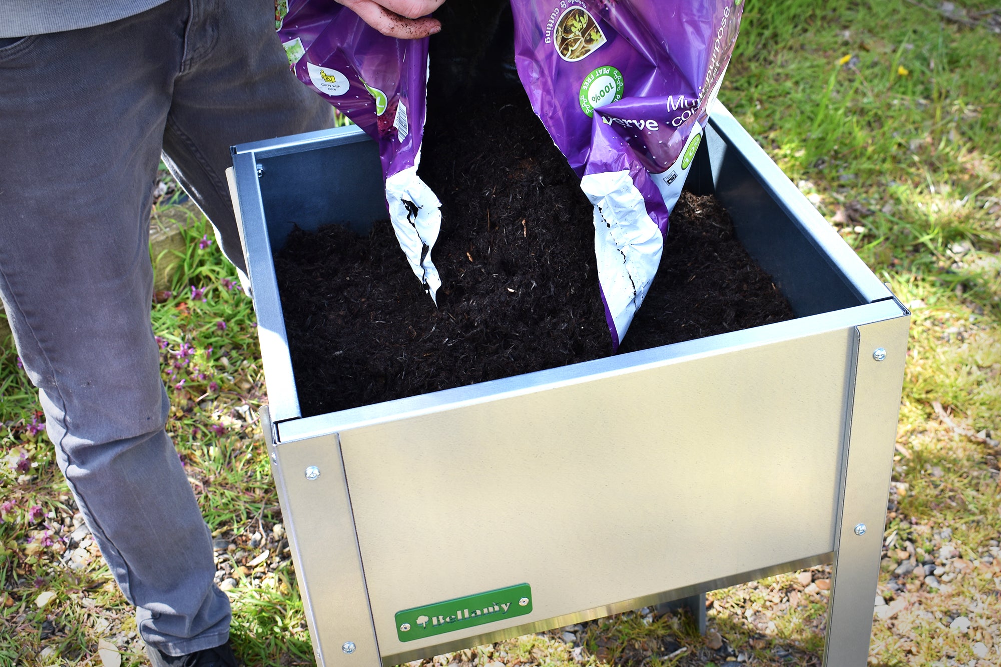 Bellamy Galvanised Steel Trough Standing Planter with Legs (2 Sizes Available) - Indoor Outdoors