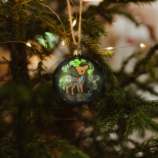 Green Glass Bauble With Deer