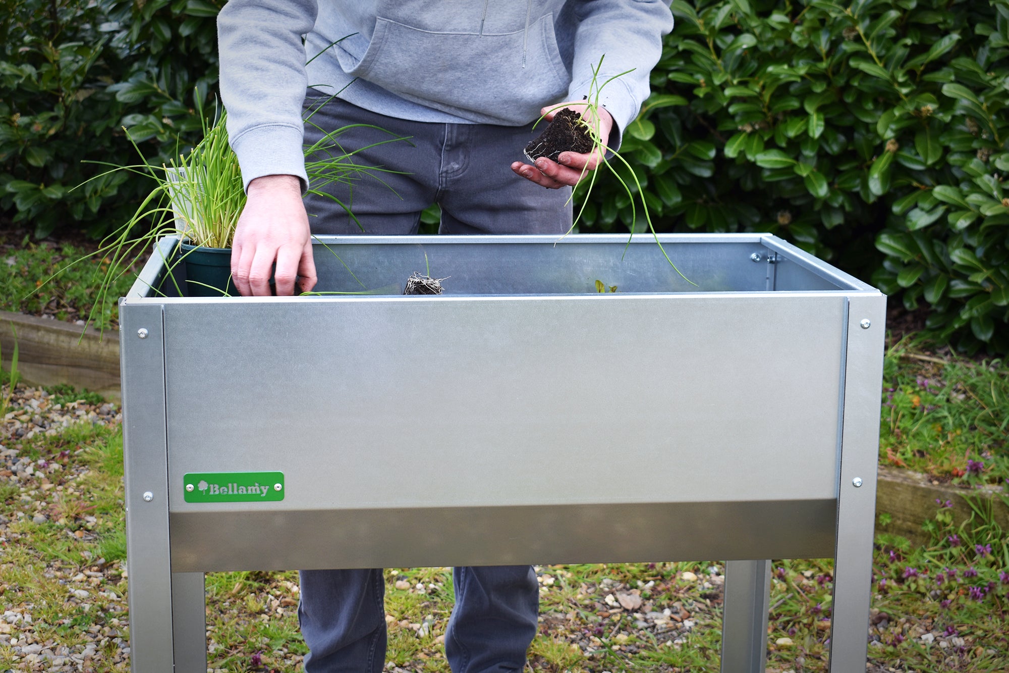 Bellamy Galvanised Steel Trough Standing Planter with Legs (2 Sizes Available) - Indoor Outdoors