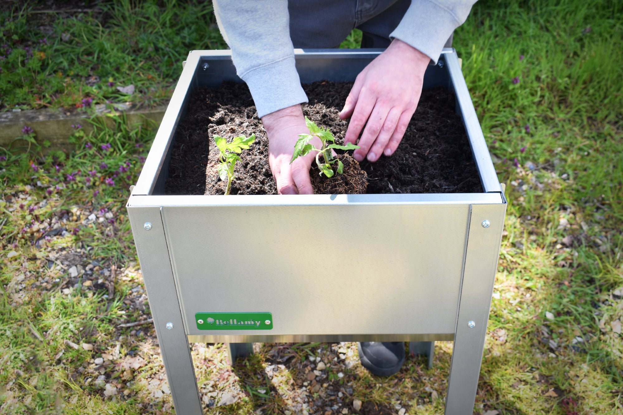Bellamy Galvanised Steel Trough Standing Planter with Legs (2 Sizes Available) - Indoor Outdoors
