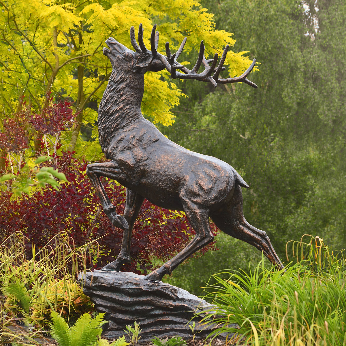 Fergus McArthur Red Deer on Rock Aged Verde Statue