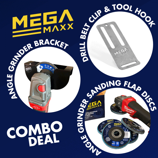 MegaMaxx UK™ Combo Deal - Angle Grinder Bracket, Flap Discs & Tool Belt Clip - Indoor Outdoors