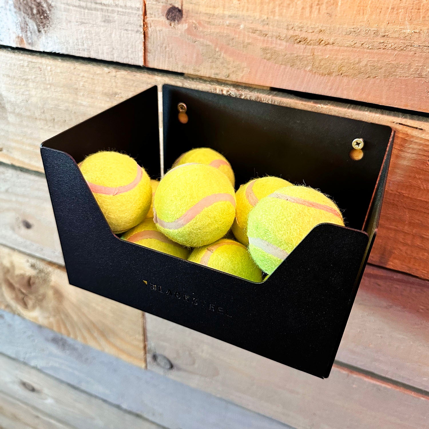 BlackSteel™ Wall Mount Tennis Ball Hopper & Holder - Indoor Outdoors