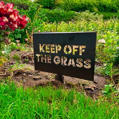 Bellamy "Keep Off the Grass" Rustic Steel Garden Stake Sign - Indoor Outdoors