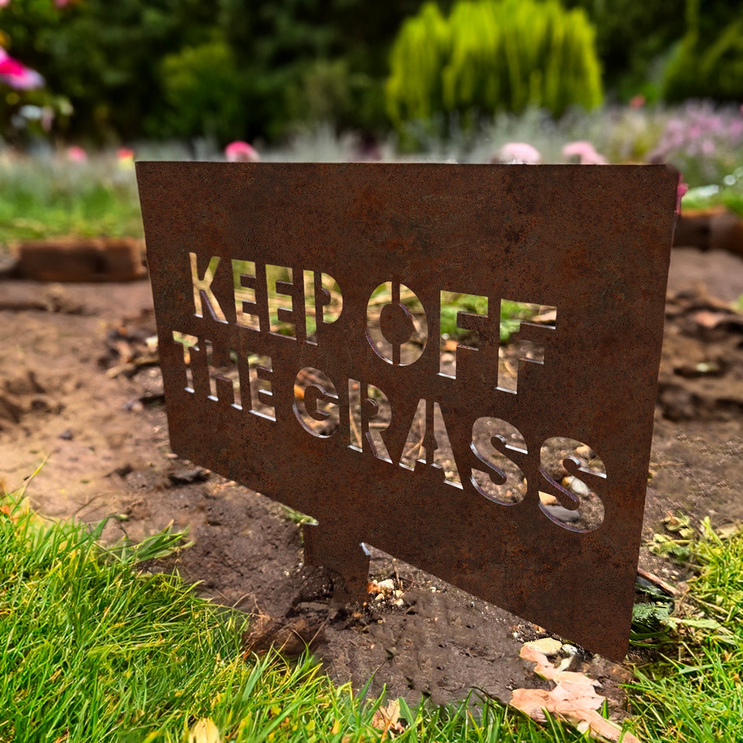 Bellamy "Keep Off the Grass" Rustic Steel Garden Stake Sign