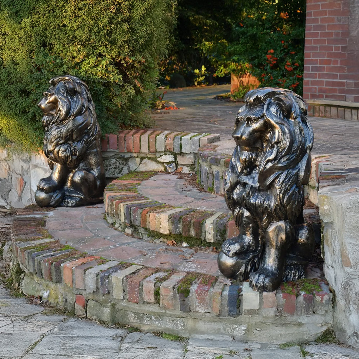 Fergus McArthur Lions on Balls Bronze Effect Statues (Set of 2)