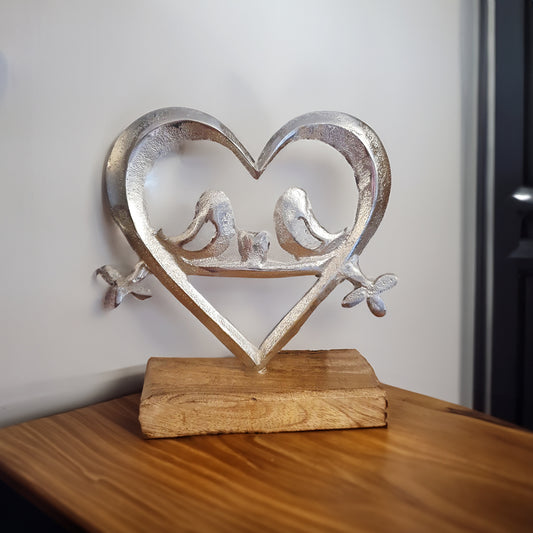 Silver Bird Love - Heart and Bird Wood Plaque