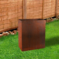 Rectangular Rustic Steel Planter with Base & Drainage Holes