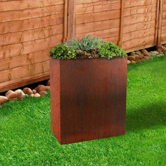 Rectangular Rustic Steel Planter with Base & Drainage Holes
