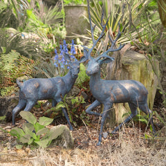 Fergus McArthur Stag & Doe Aged Verde Sculpture Set