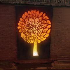 Bellamy Rustic Steel Wall Mount Garden Screen Plaque with Tree Design