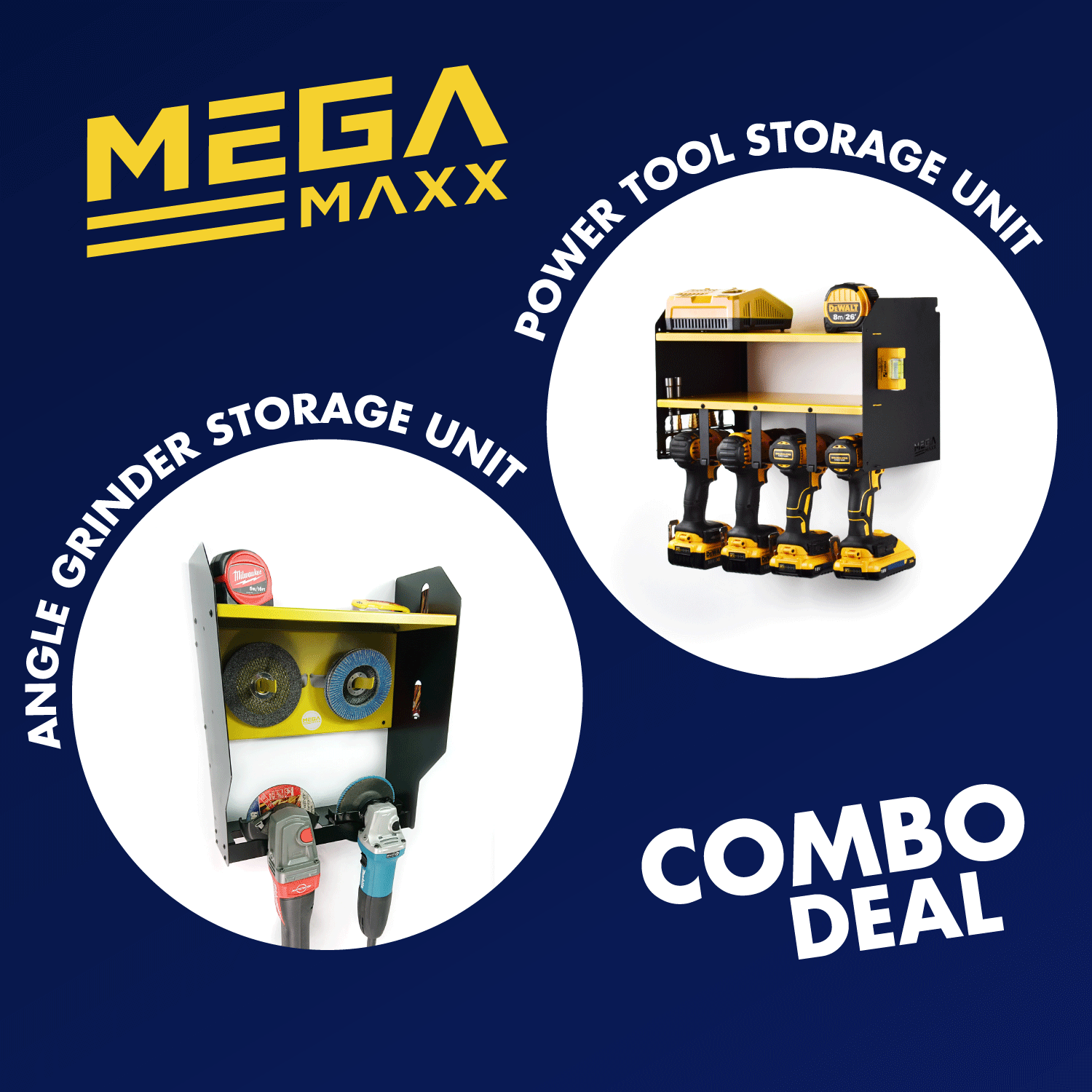 MegaMaxx UK™ Combo Deal - Power Tool Storage Unit + Angle Grinder Storage Unit - Indoor Outdoors