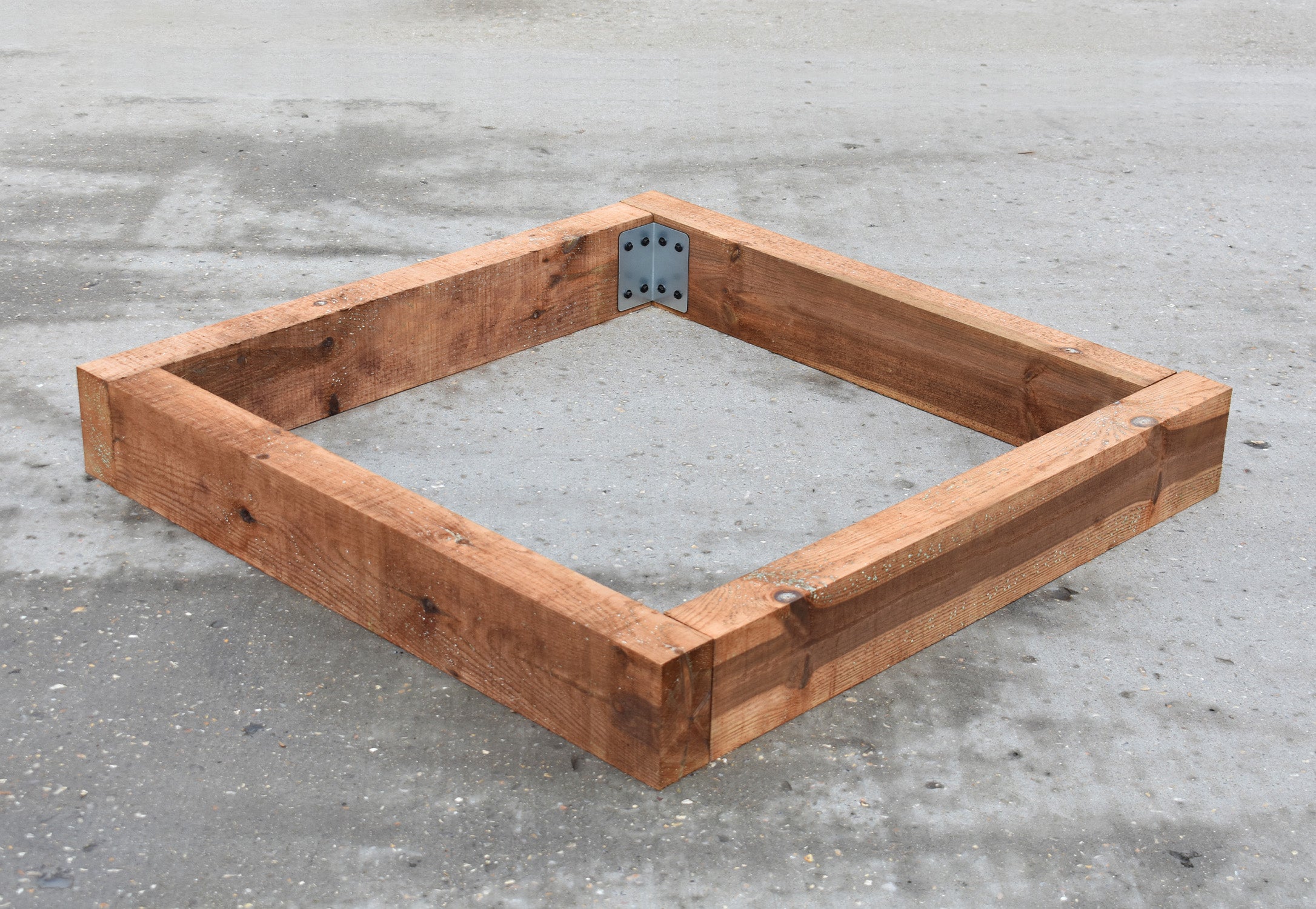 1-Tier Square Planter using a SleeperFit Installation Kit featuring Brackets, Timber Railway Sleepers and Screws