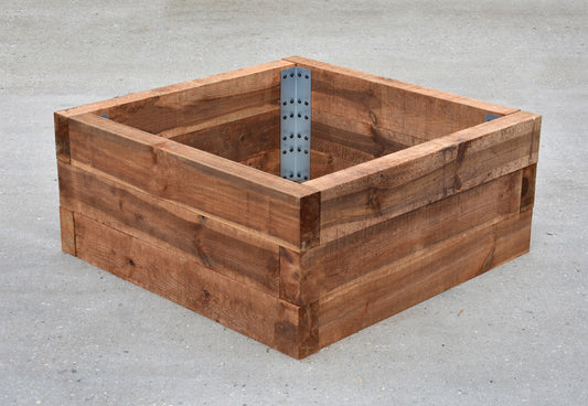 3-Tier Square Planter using a SleeperFit Installation Kit featuring Brackets, Timber Railway Sleepers and Screws