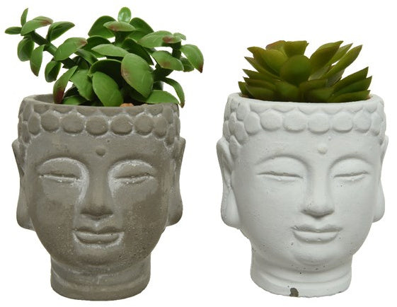 Meditation Artificial Succulent Plants Distressed Buddha Head