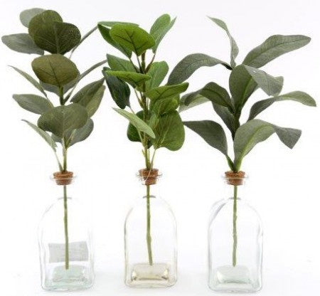 Artificial Leaf sprays in a Clear Glass Bottles (Pack of 3) - Indoor Outdoors
