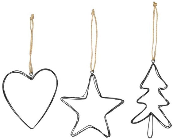 Window Hanging Contemporary Black Wire Hanging Star, Heart & Tree,