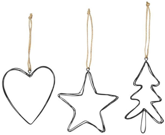 Window Hanging Contemporary Black Wire Hanging Star, Heart & Tree, - Indoor Outdoors