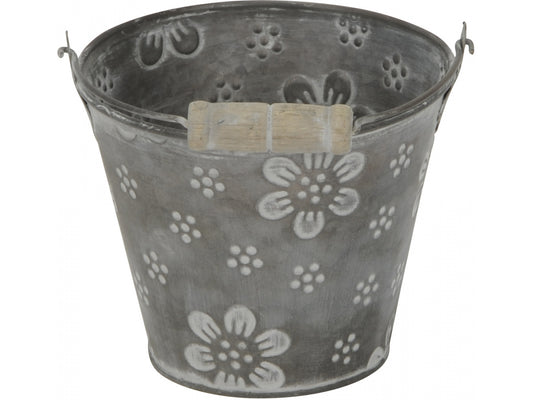 Grey Floral Flower Bucket Planter, 10cm