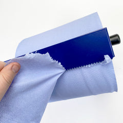 Tear Away Blue Roll Holder Paper Being Torn Off