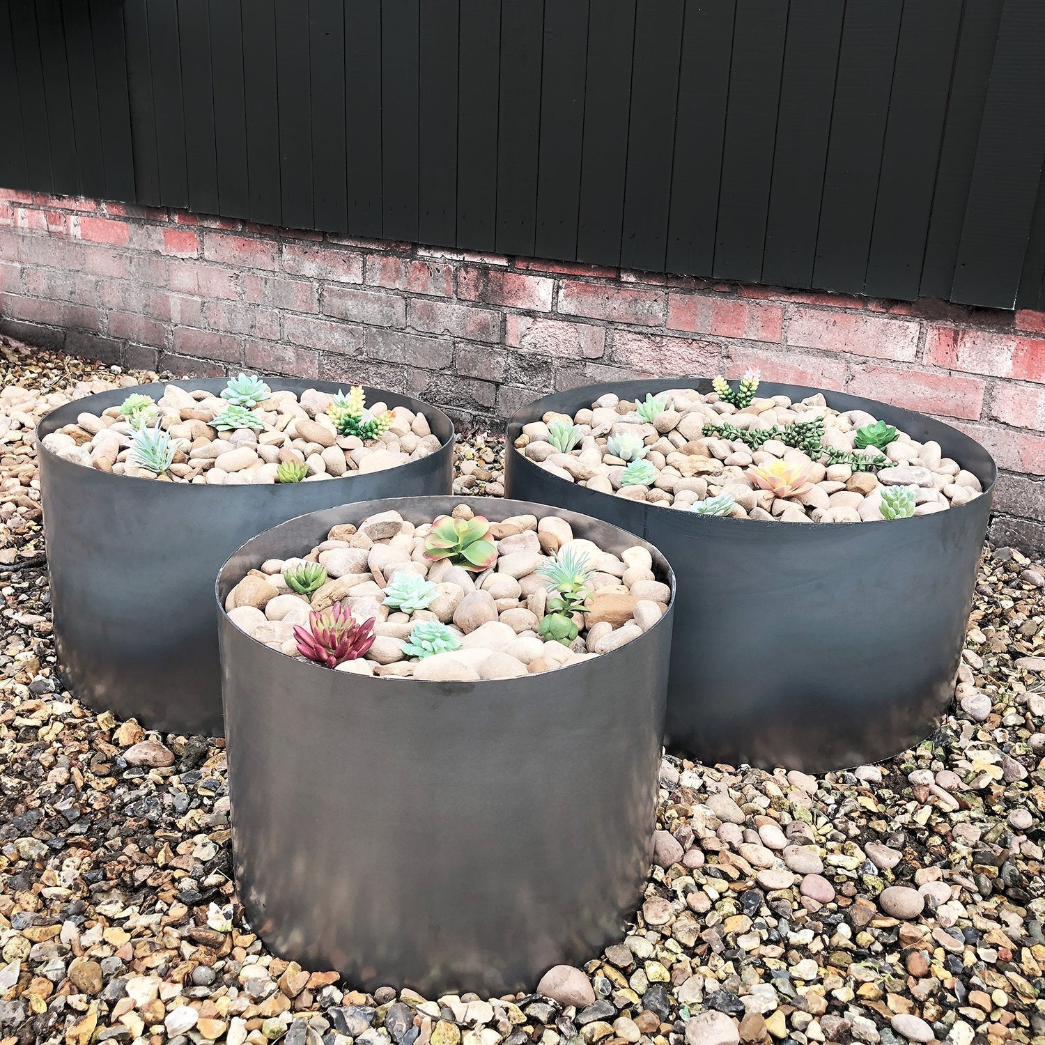 Bellamy Circular Rustic Steel Raised Flower Bed & Tree Planter Trio Set - Indoor Outdoors