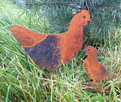 Bellamy Rustic Steel Garden Art Metal Chicken Ornaments - Indoor Outdoors