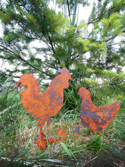 Bellamy Rustic Steel Garden Art Metal Chicken Ornaments | Indoor Outdoors