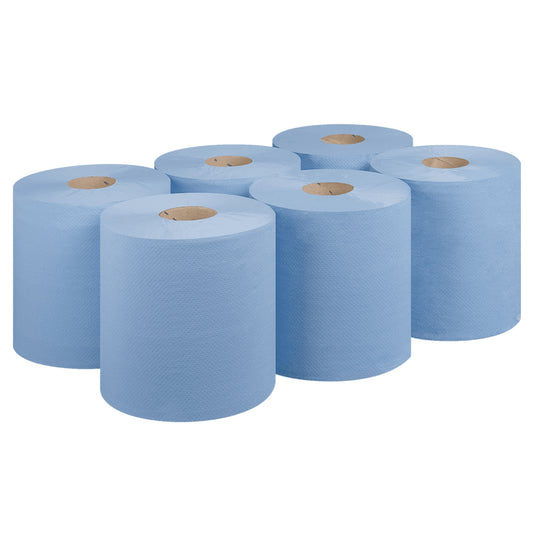 Set of 6 Blue Paper Rolls with a studio photography on white background