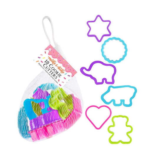 Mini Cookie Cutter Set for Kids - 10 Assorted Brightly Coloured Shapes