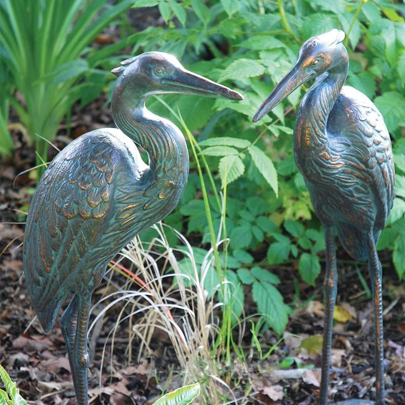 Fergus McArthur Standing Cranes Aged Verde Sculpture Set - Indoor Outdoors
