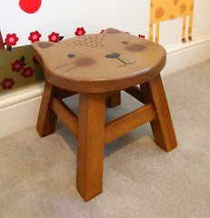 Smiling Cat design on wooden footstool for nurseries and childrens bedrooms