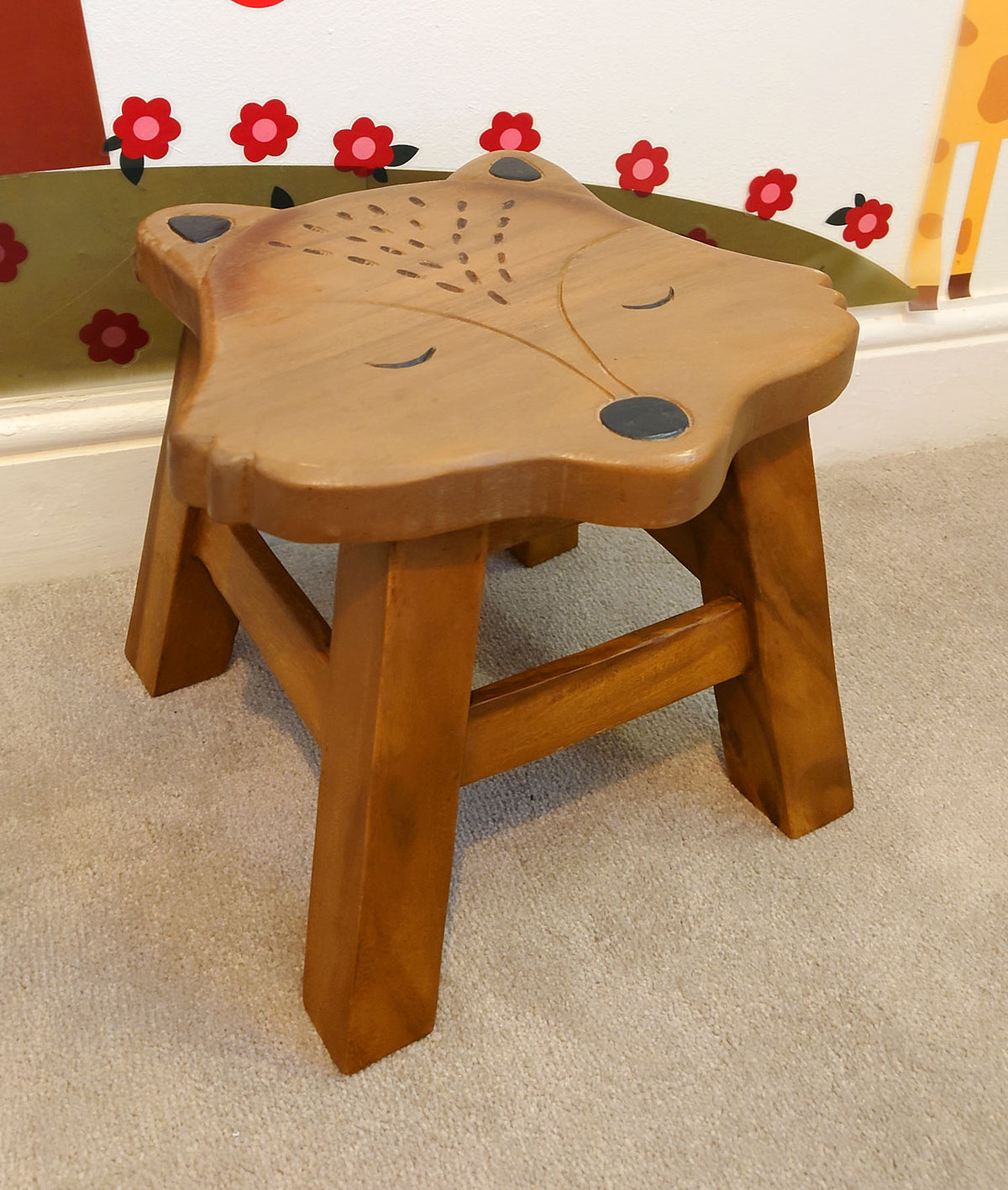 Wooden Footstool for Children - Sleepy Fox Design