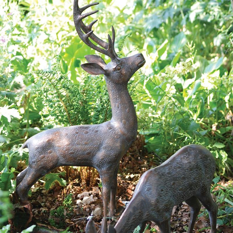 Fergus McArthur Large Deer Set Aged Verde Sculpture - Indoor Outdoors