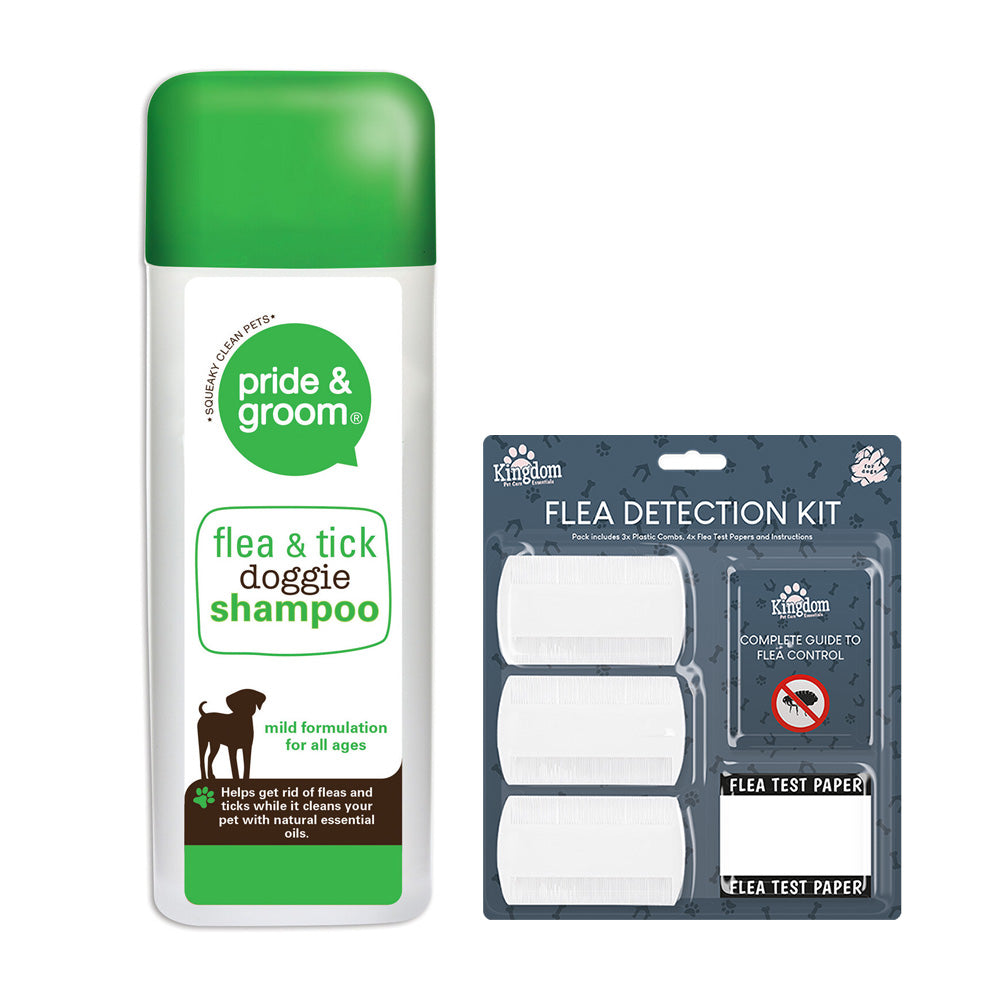Flea & Tick Kit for Dogs - Flea & Tick Shampoo + Flea Detection Kit - Indoor Outdoors
