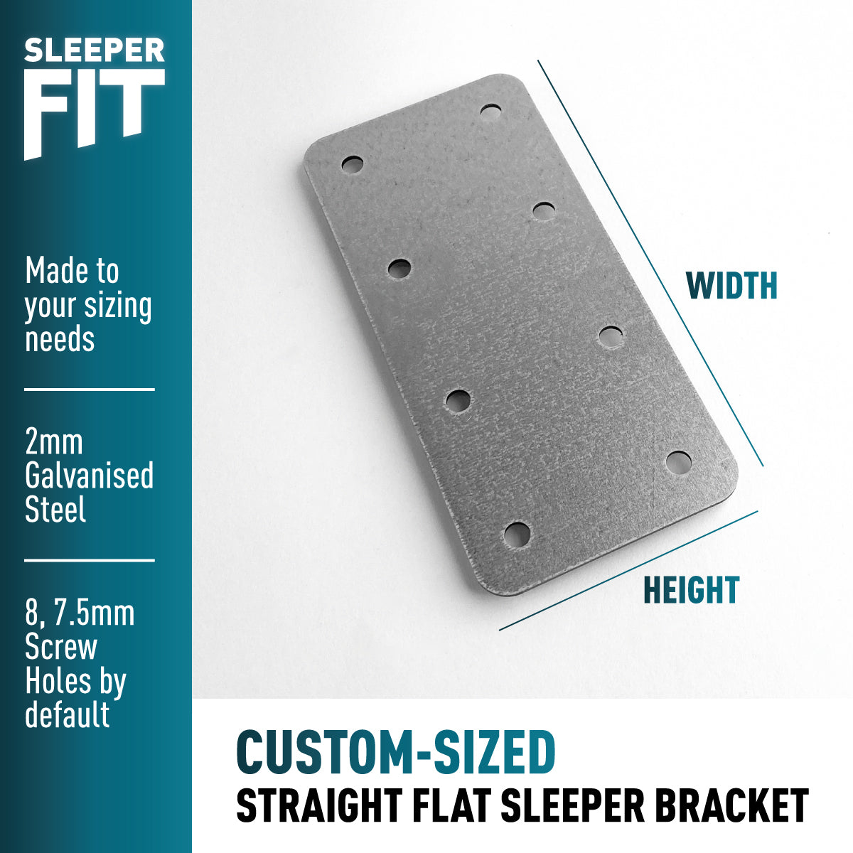 Custom-Sized Straight Flat Railway Sleeper Bracket - Galvanised Steel