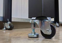 Castor wheels with locking mechanism to ensure table doesn't move when not required to