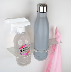 2-Slot White Cleaning Station with Drinks Bottle Closeup