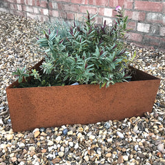 Bellamy Rustic Steel Triangle Planter placed next to a wall