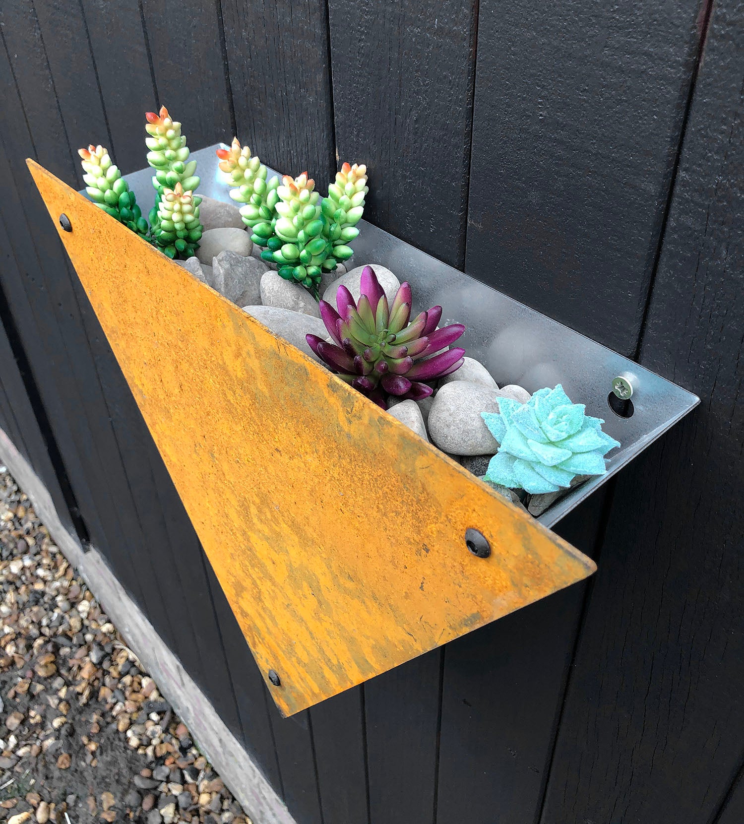 Bellamy Rustic Steel Triangle Wall Mounted Planter - Indoor Outdoors
