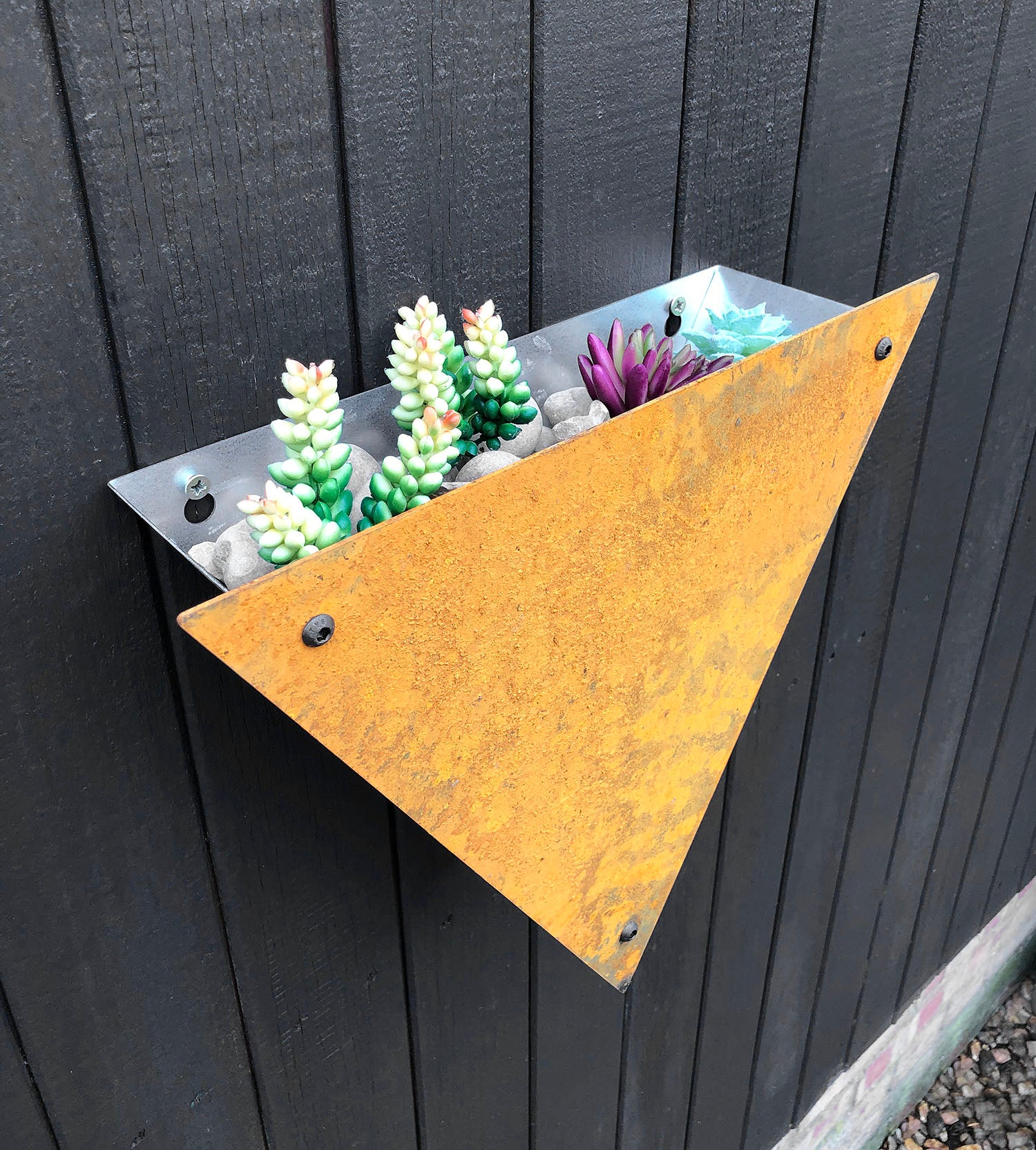 Bellamy Rustic Steel Triangle Wall Mounted Planter - Indoor Outdoors