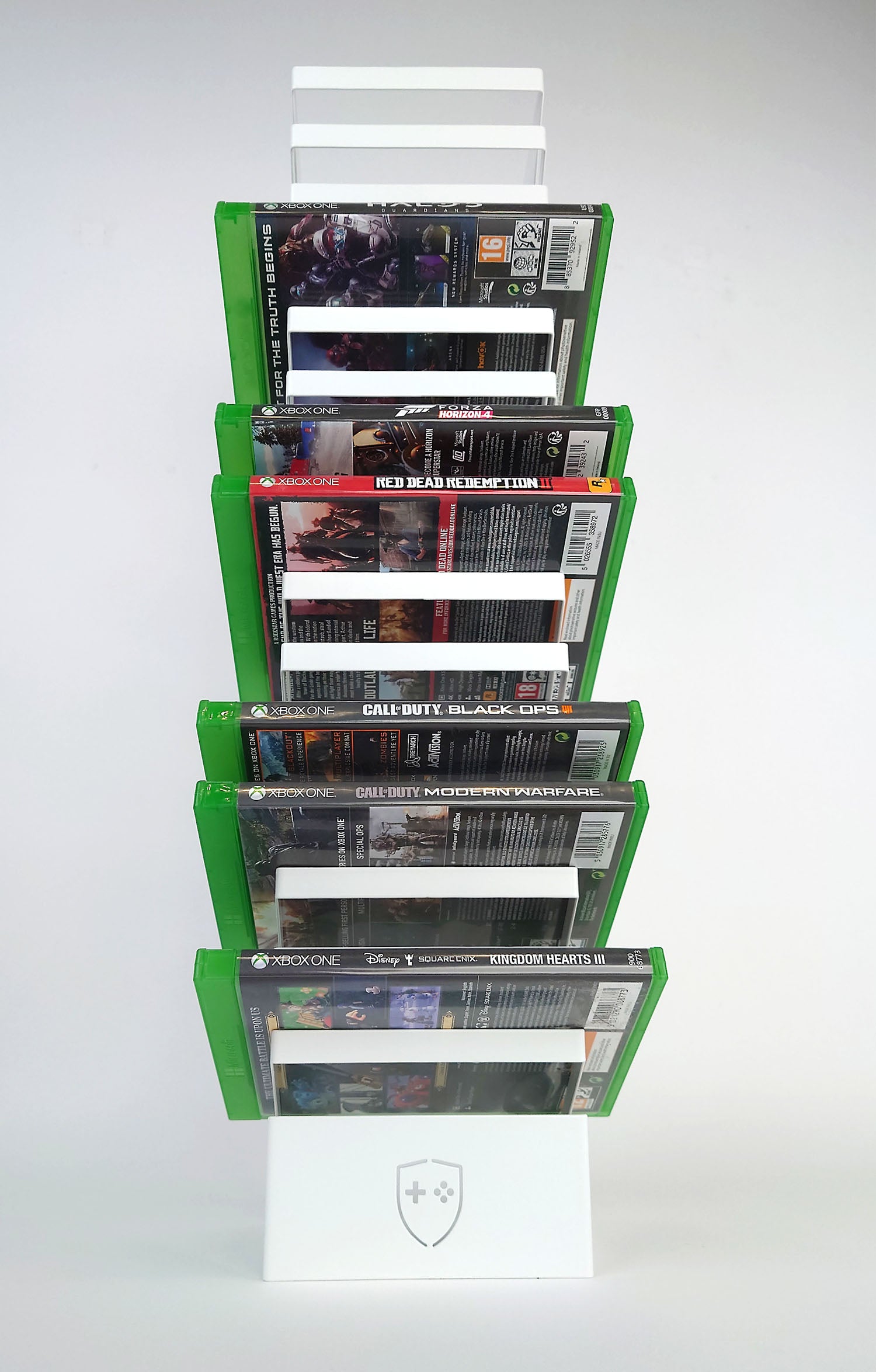Games Tower Storage Rack, All 3 Sizes in a line with PS4 games and Blu Rays on Display