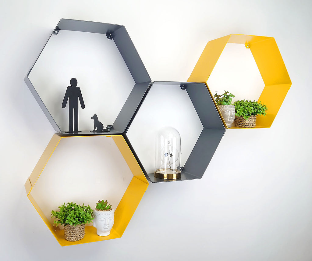 Hexagonal Shelves Easy Wall Mounting Pack of 4