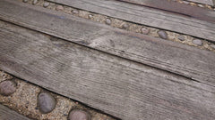 Closeup detail of the anti-slip railway sleepers