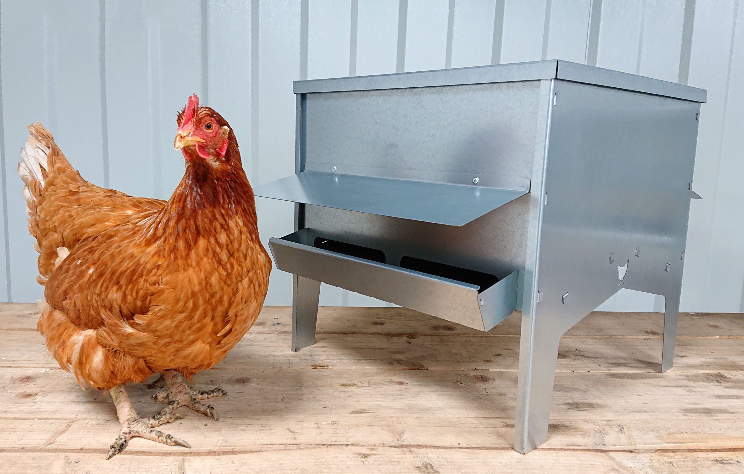 Large Galvanised Poultry & Chicken Feed Hopper with Roof
