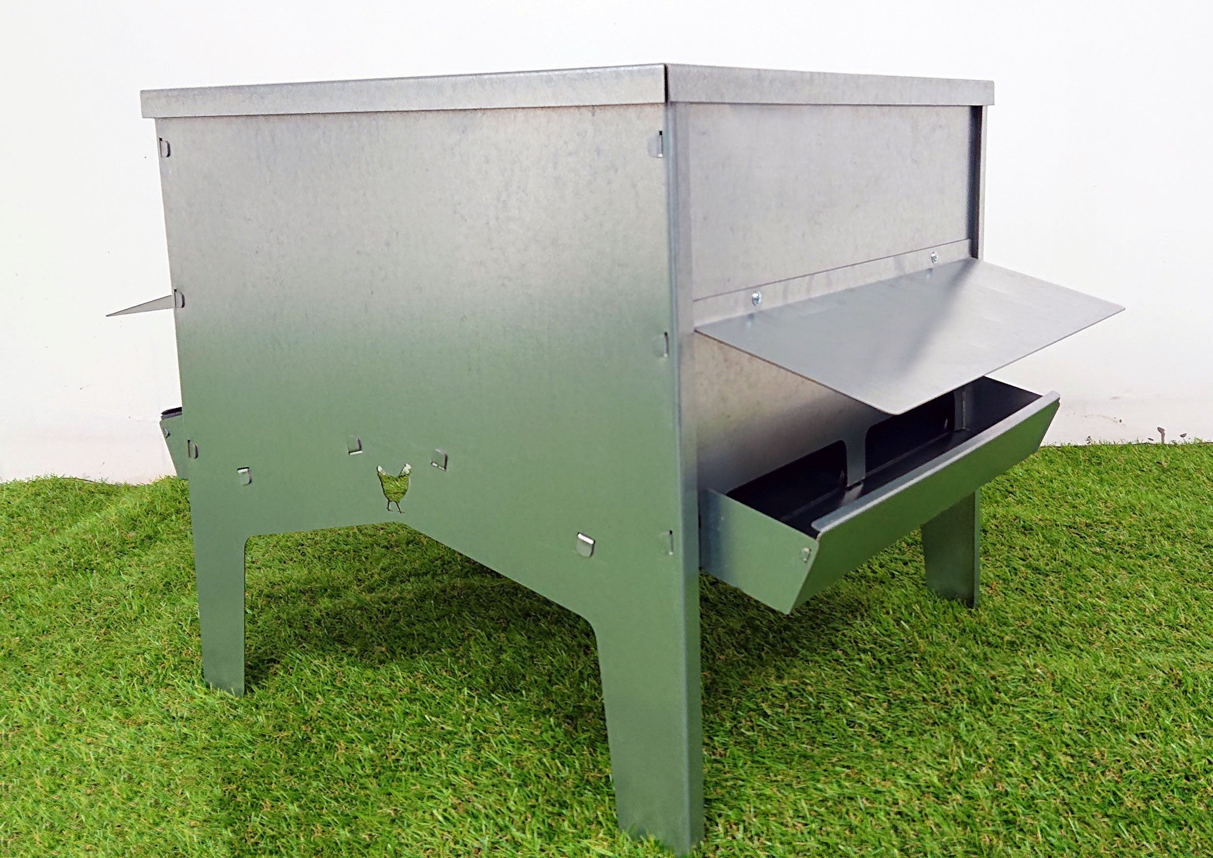 Large Galvanised Poultry & Chicken Feed Hopper with Roof