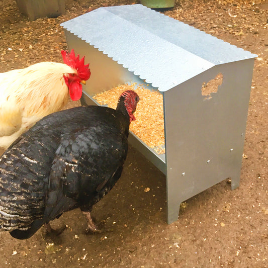 Large Turkey & Poultry Galvanised Feeder With Roof | Indoor Outdoors