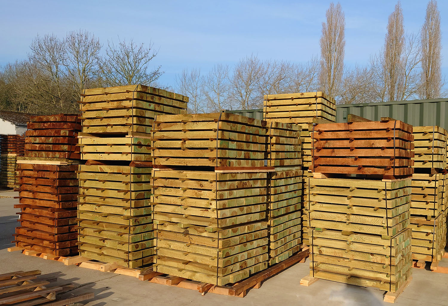 Image showing pallets of sleepers in our yard ready for shipping to customers in bulk