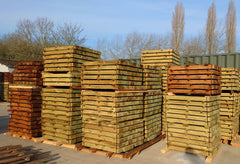 Pallets of the sleepers available to buy, taken in the yard where they are all stored
