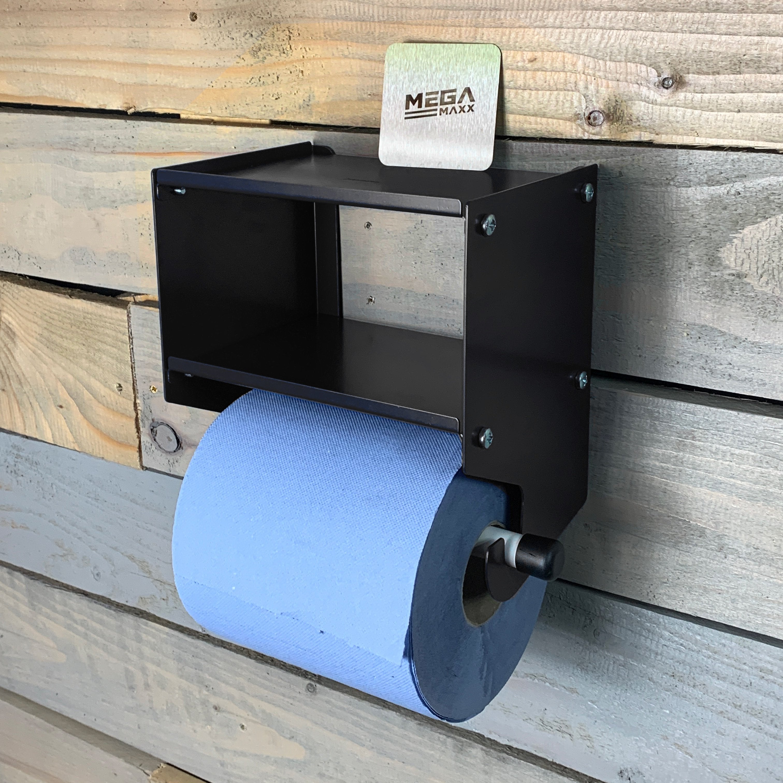 MegaMaxx UK™ Blue Roll & Paper Towel Holder & Dispenser with Double Shelf | Indoor Outdoors